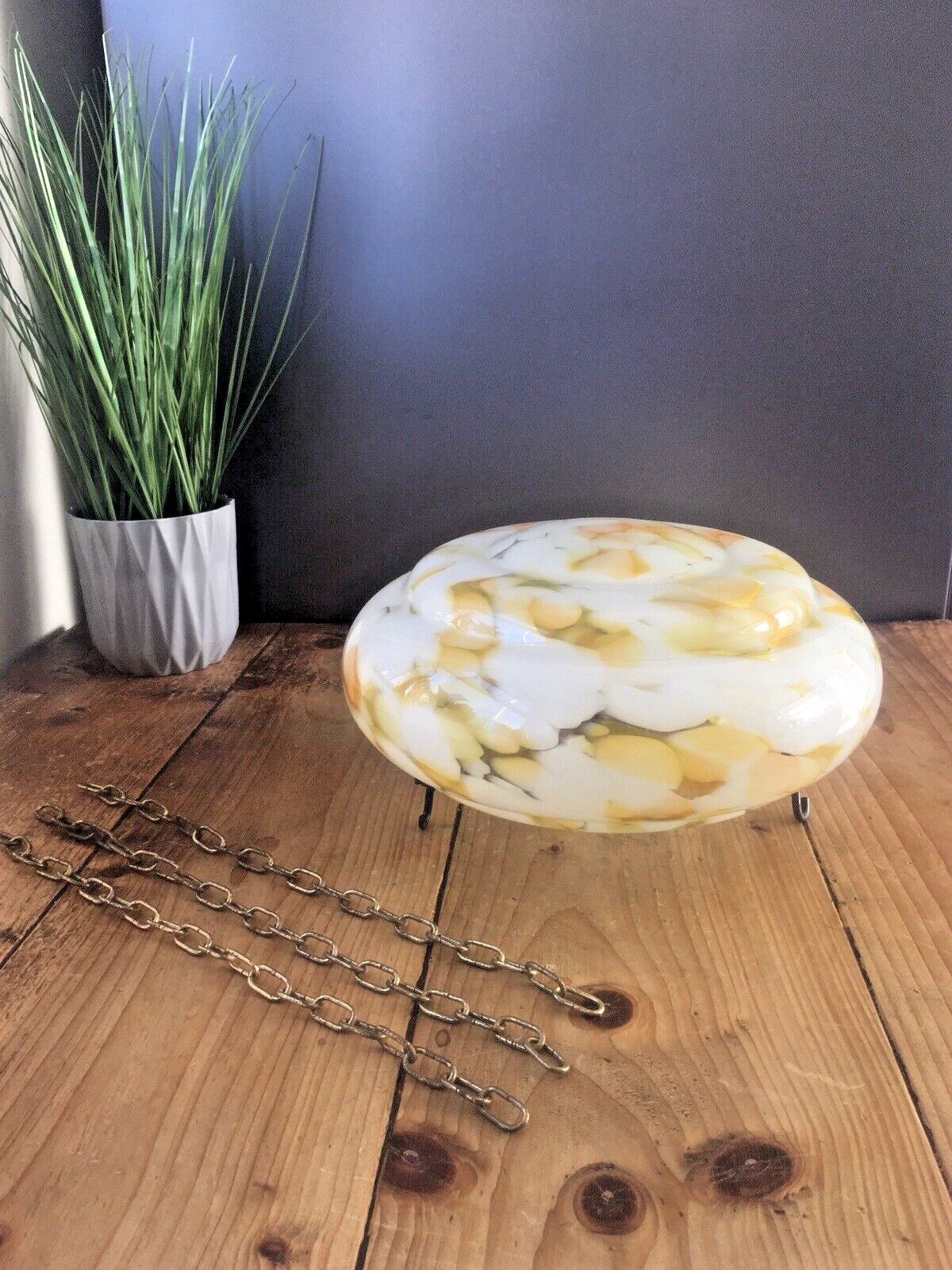 Art Deco 30's Marbled Orange Amber Splatter Glass Ceiling Flycatcher Light Shade photo furniture