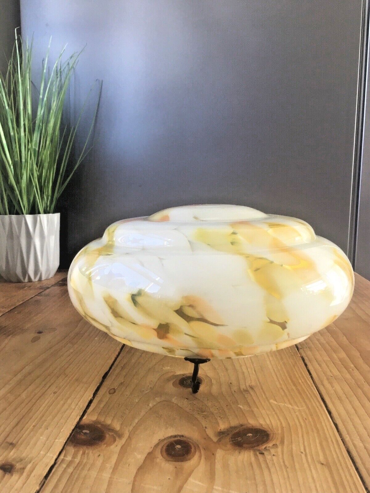 Art Deco 30's Marbled Orange Amber Splatter Glass Ceiling Flycatcher Light Shade photo 165.0
