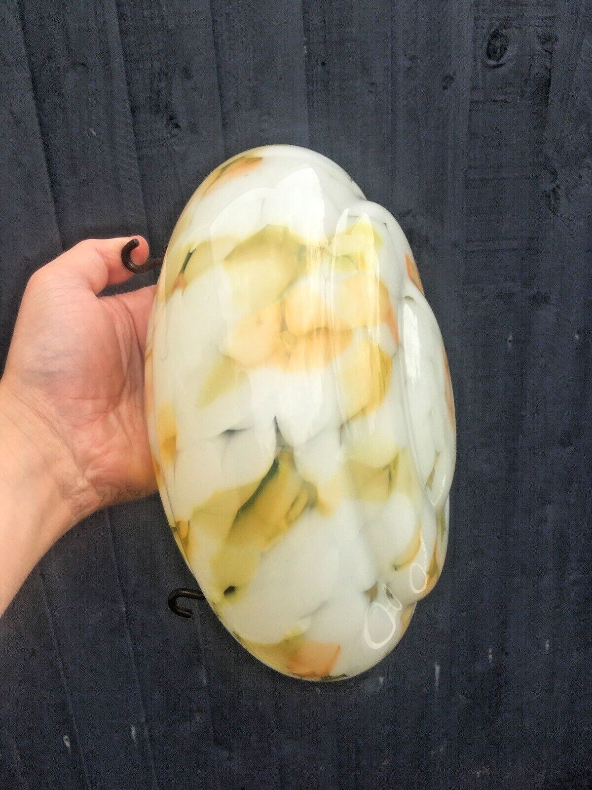 165.0 Art Deco 30's Marbled Orange Amber Splatter Glass Ceiling Flycatcher Light Shade photo