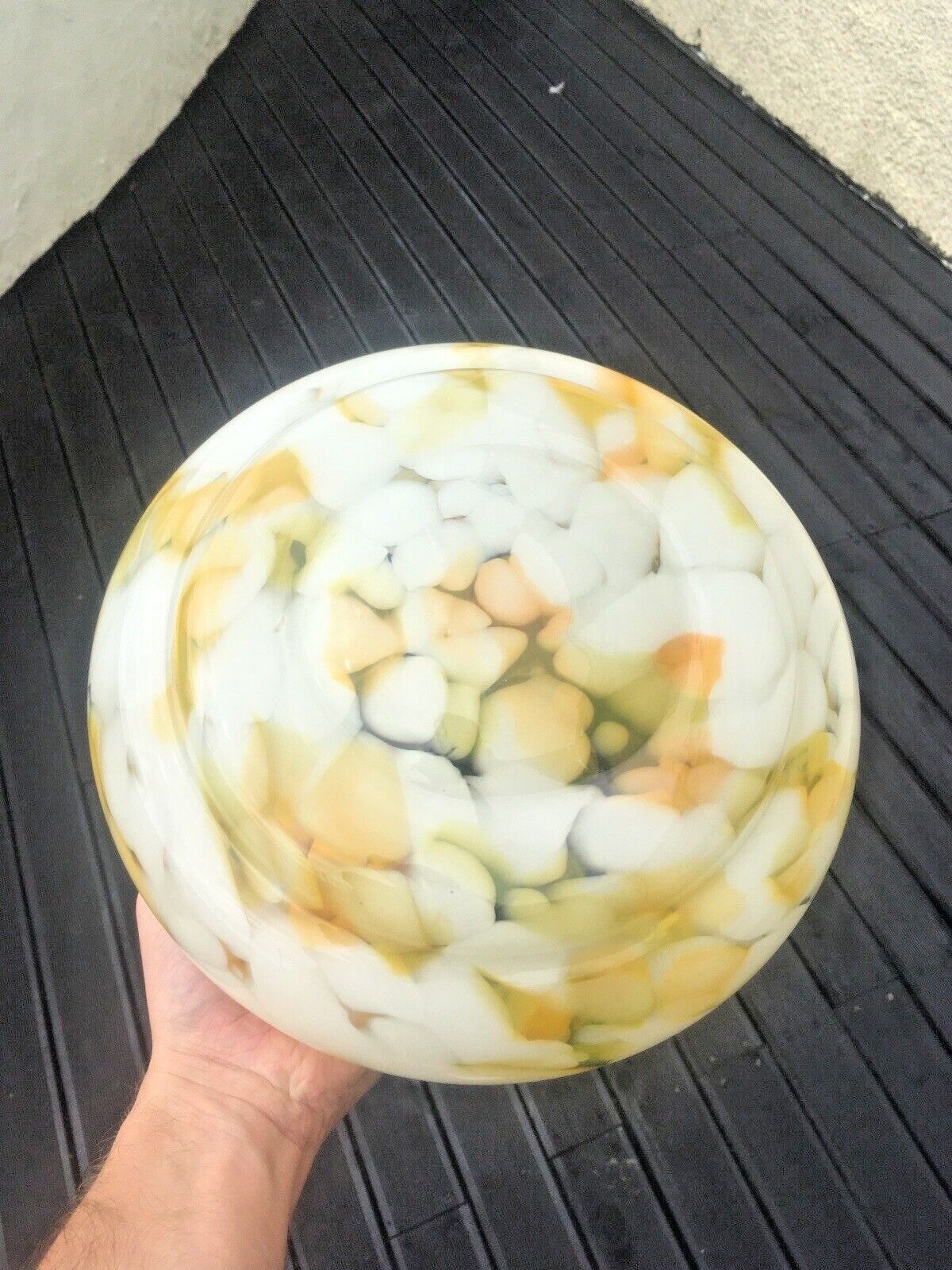 photo vinterior Art Deco 30's Marbled Orange Amber Splatter Glass Ceiling Flycatcher Light Shade