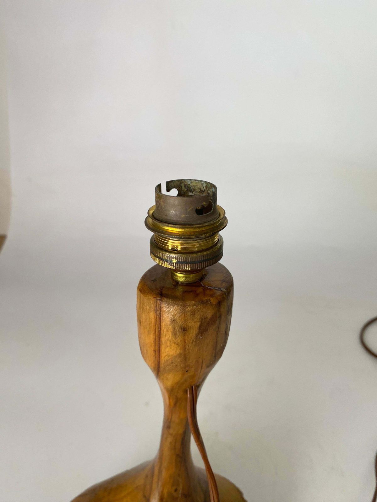 Sculptural Table Lamp Carved On In Olive Wood France 1950 photo Lighting