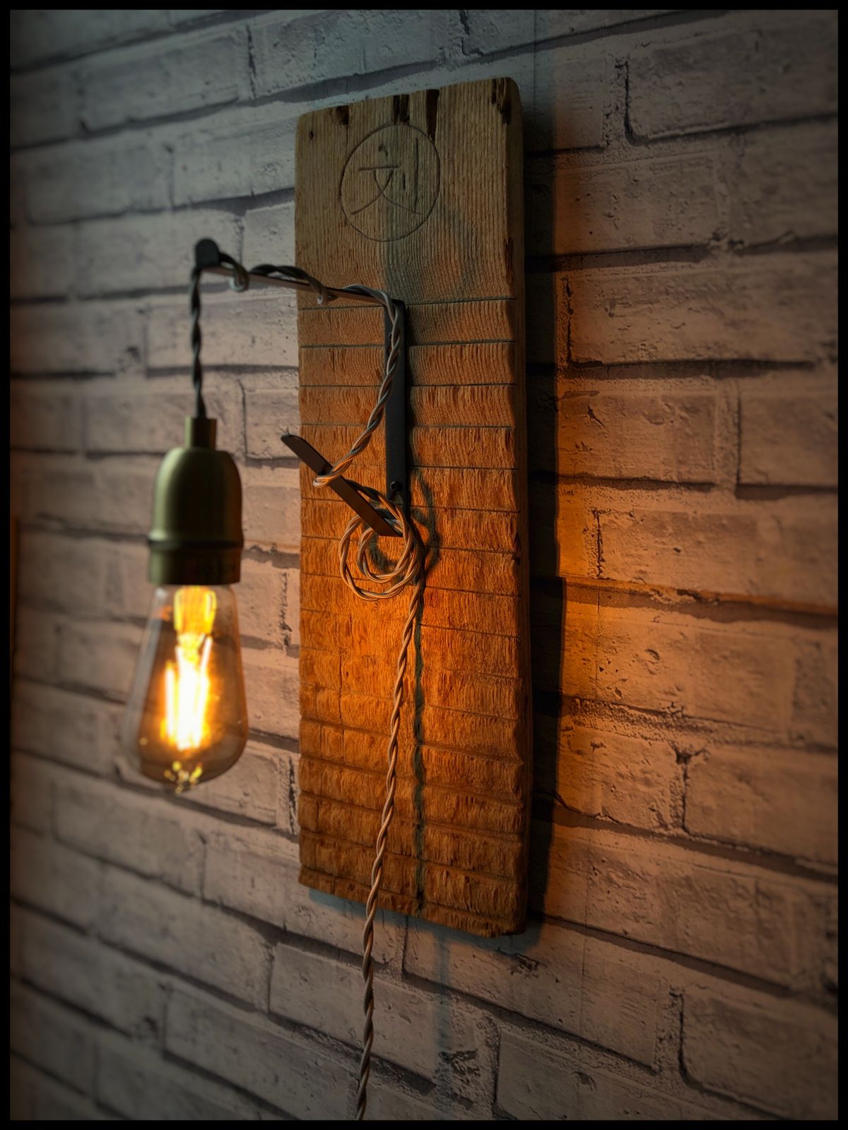Wall Lighting Antique Japanese Wash Board With Edison Style Light Bulb And Cord Fixture.