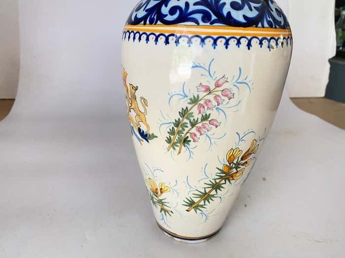 19th Century French Hand Painted Faience Vase Signed Henriot Quimper photo for sale