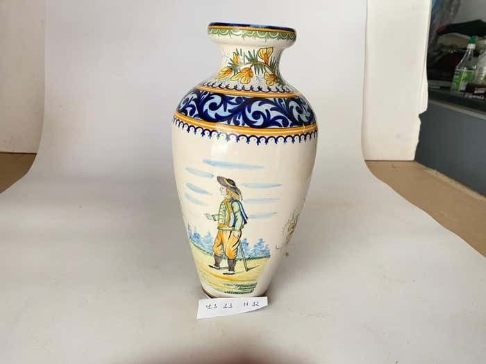 19th Century French Hand Painted Faience Vase Signed Henriot Quimper photo vintage