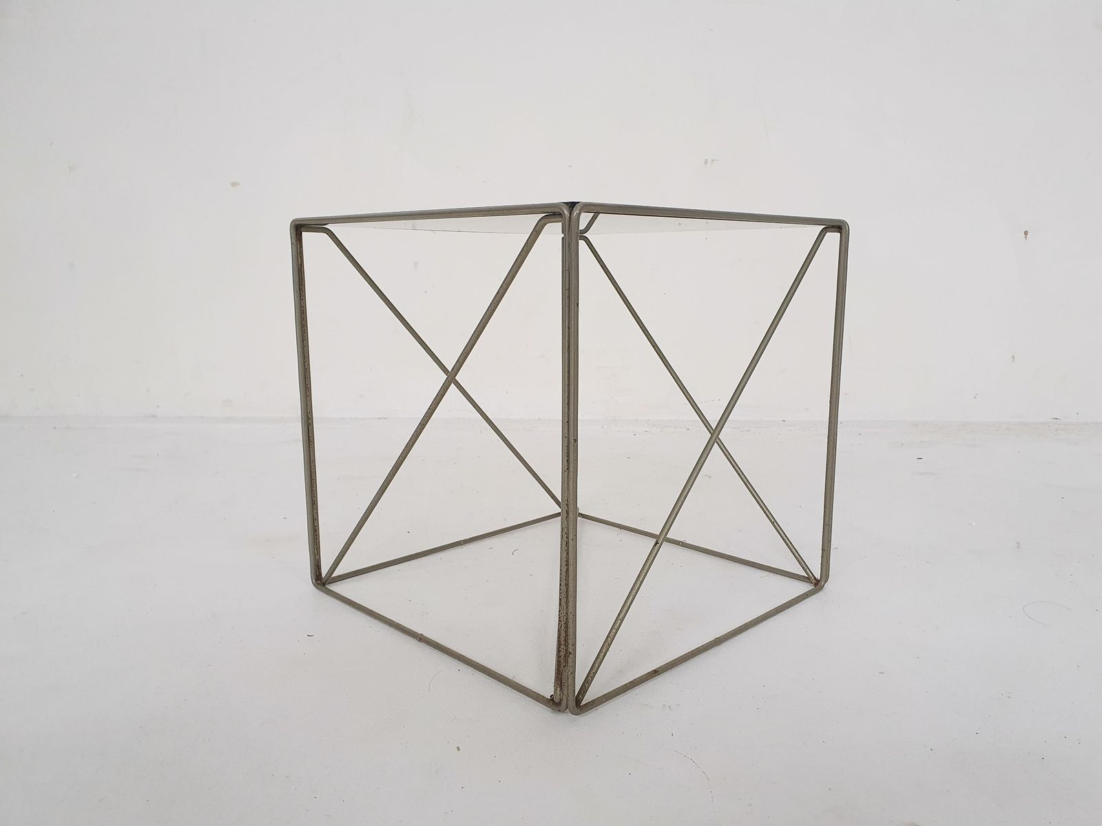Rare Metal And Glass Side Table By Max Sauze, Isocele, France 1960's photo furniture