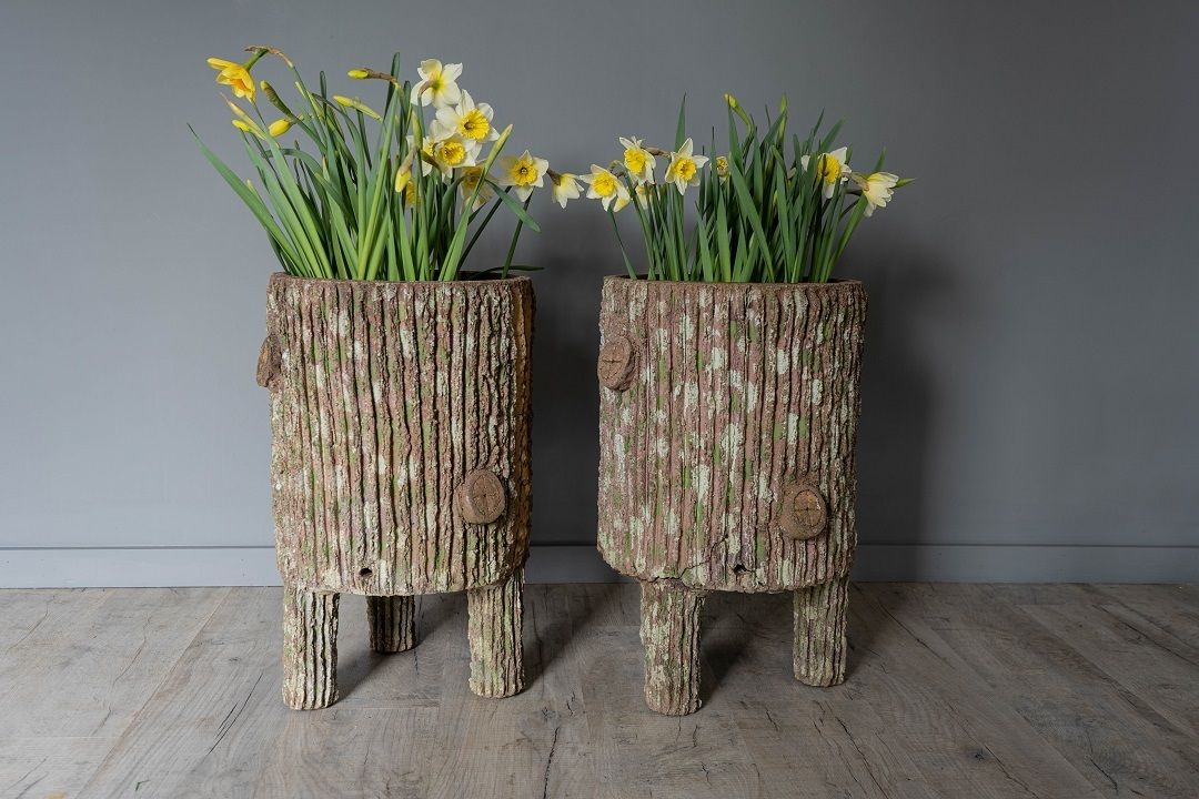 Pair Antique Faux Bois Garden Planters photo 1500.0