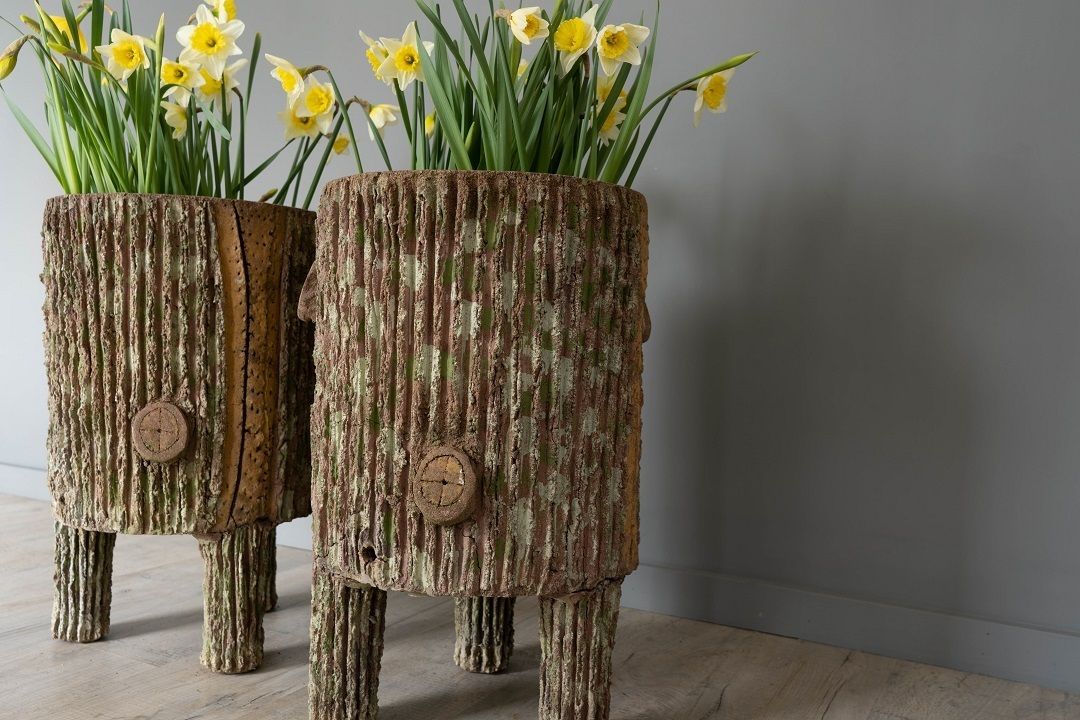 Pair Antique Faux Bois Garden Planters photo buy