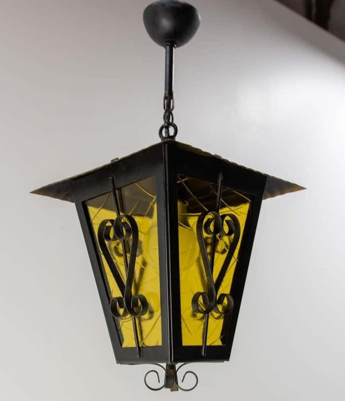 Iron And Glass Lustre Ceiling Lamp French Lantern, Circa 1960 photo furniture