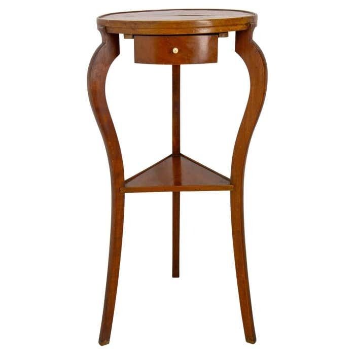 French Sellette Or Plant Holder Waltnut, Three Legs & One Drawer, Circa 1920