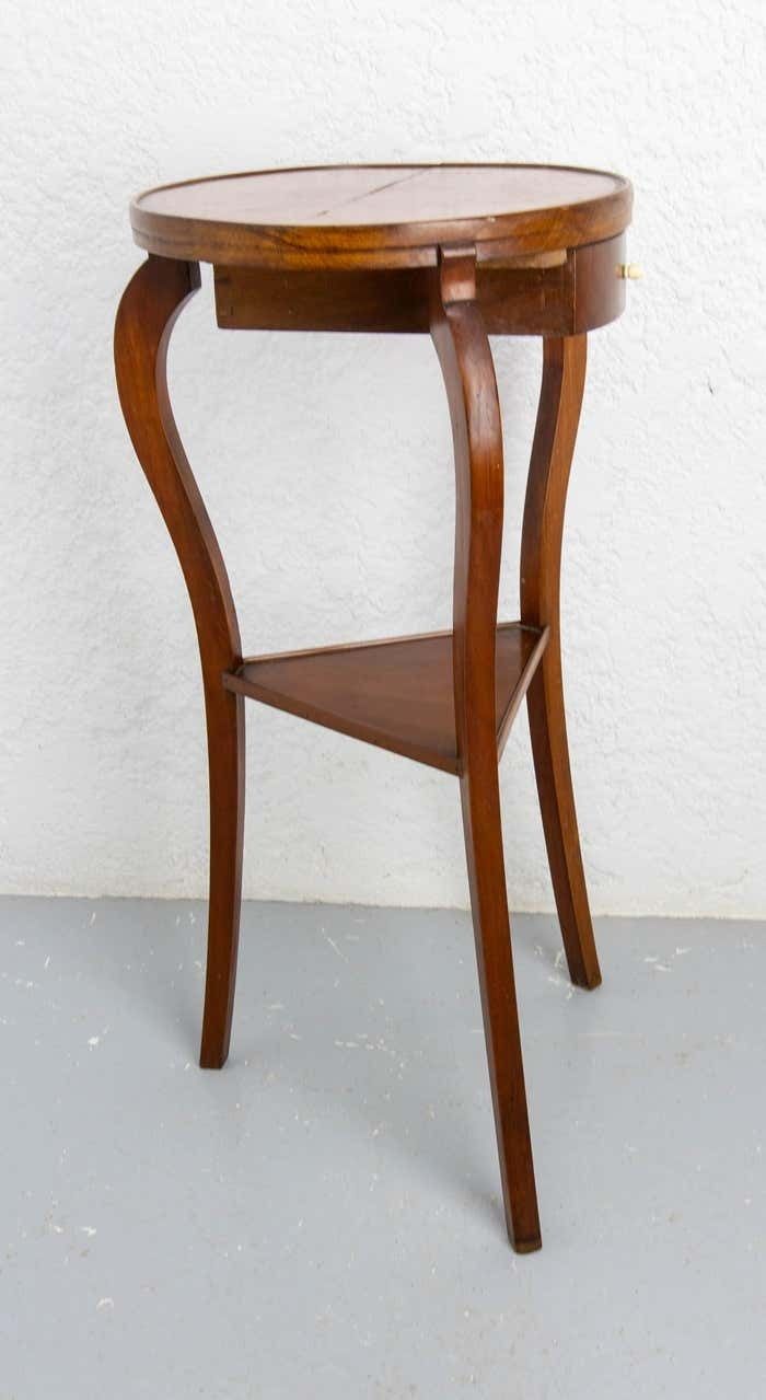 French Sellette Or Plant Holder Waltnut, Three Legs & One Drawer, Circa 1920 photo vinterior