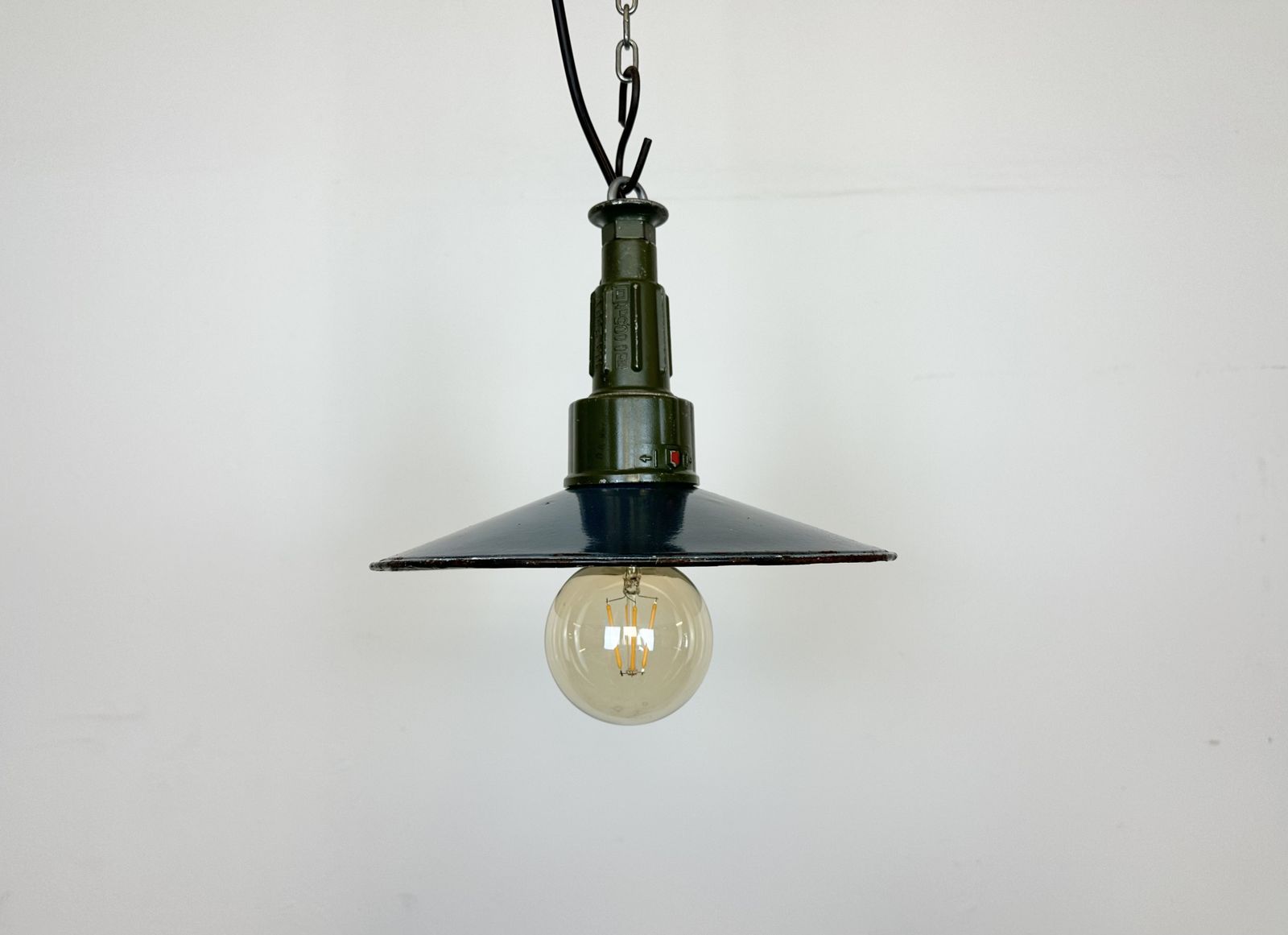Industrial Blue Enamel Military Pendant Lamp With Cast Aluminium Top, 1960, 7x photo buy