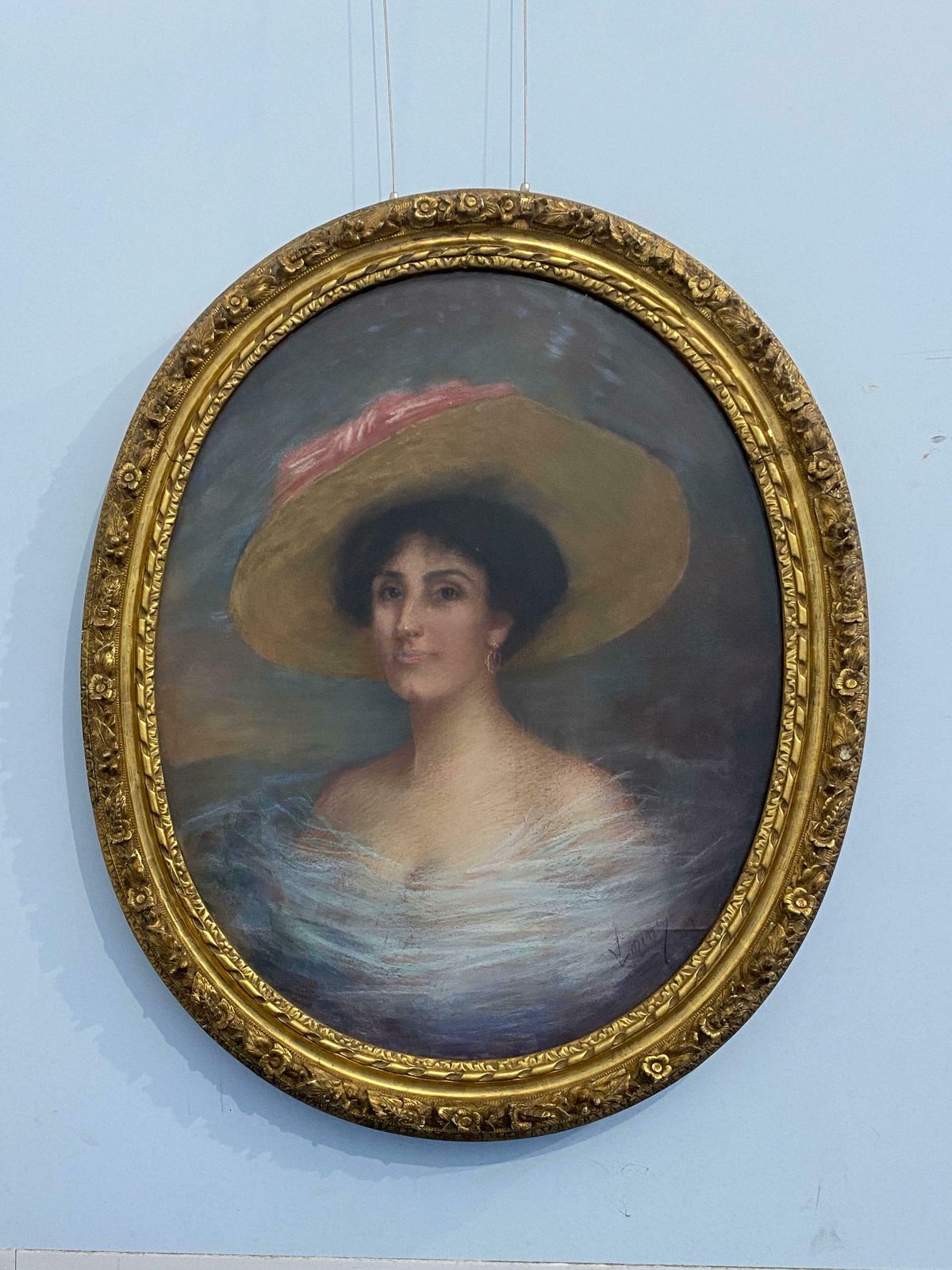 Antique French Pastel Painting "Portrait Of A Woman," Signed , Dated 1915 photo for sale