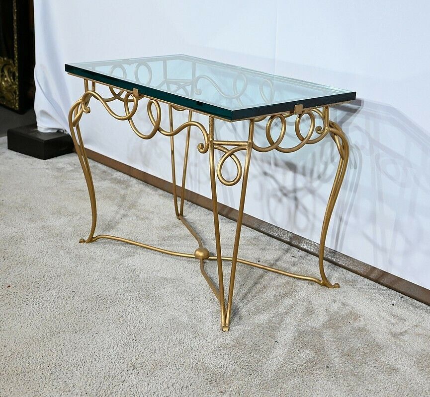 Small Table In Golden Wrought Iron And Glass, Drouet Spirit, 1970 photo furniture