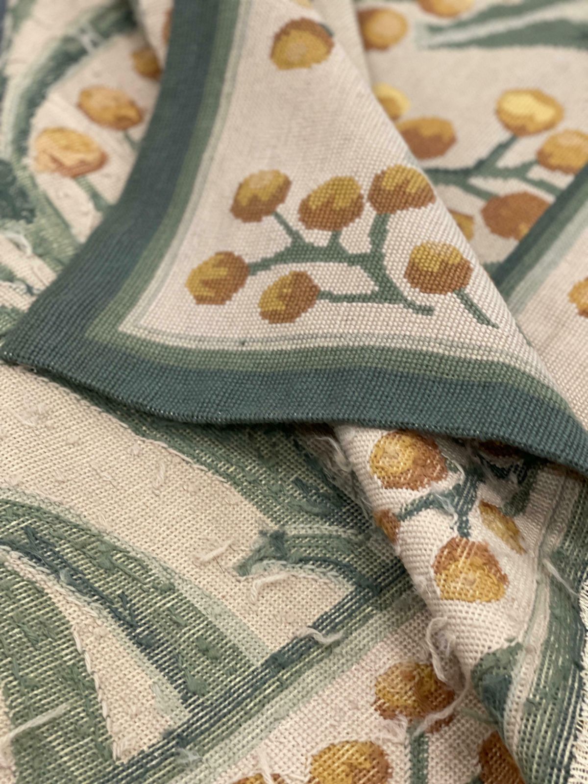 Botanical Aubusson Rug Green Beige Handwoven Wool Needlepoint Traditional Carpet photo buy