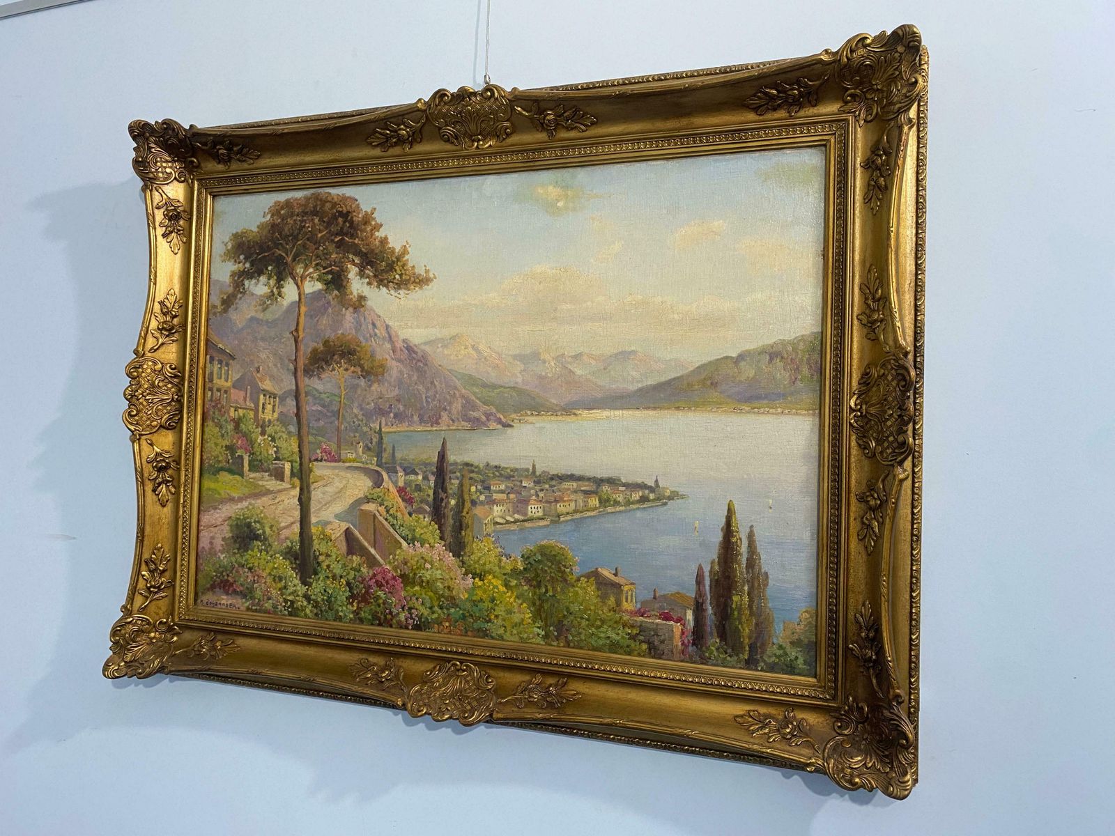 Antique Oil Painting "Landscape With Lake" Signed, H Johahnsen photo vinterior