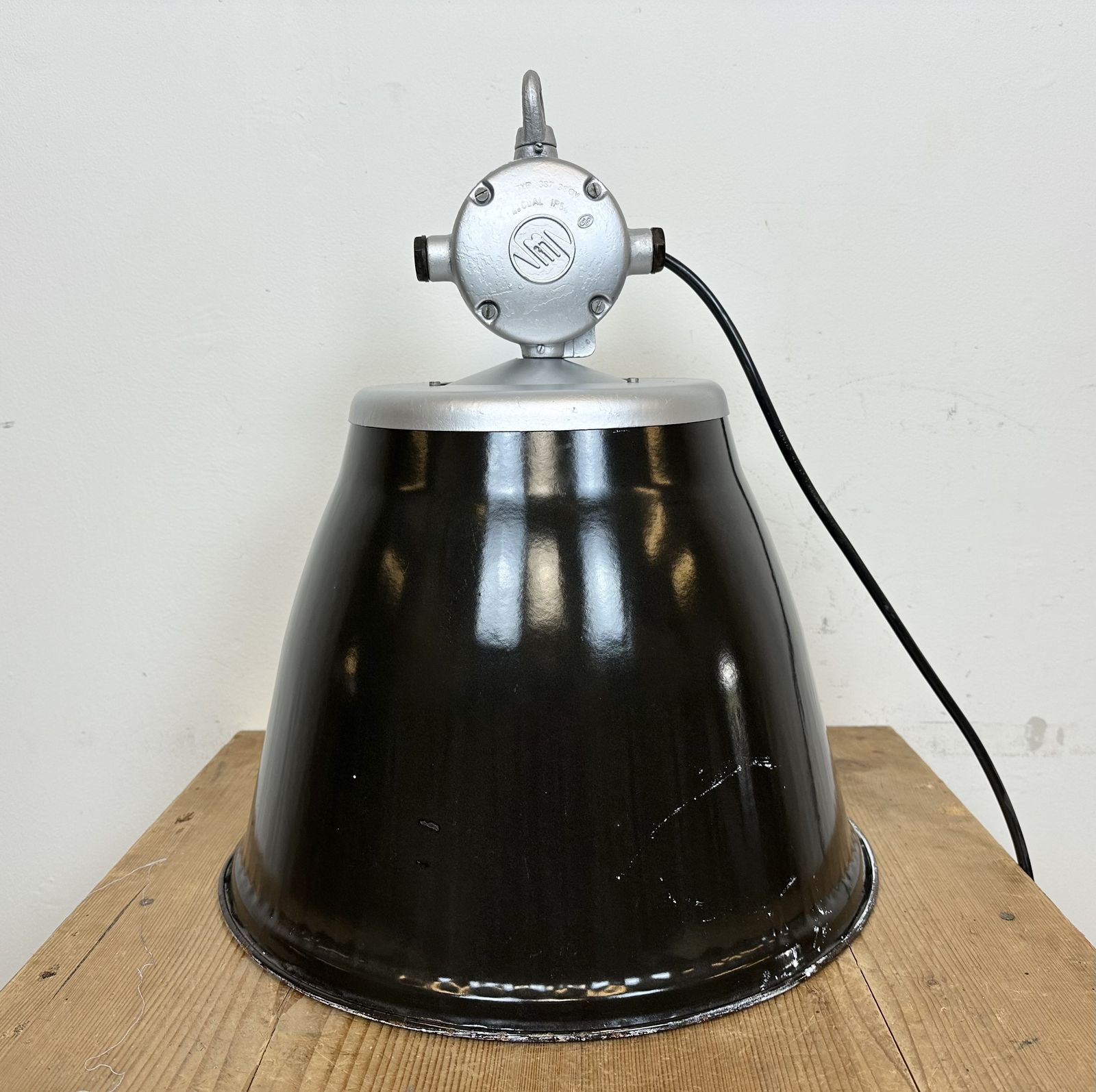 Industrial Black Enamel Factory Pendant Lamp, 1960s, 49x photo furniture