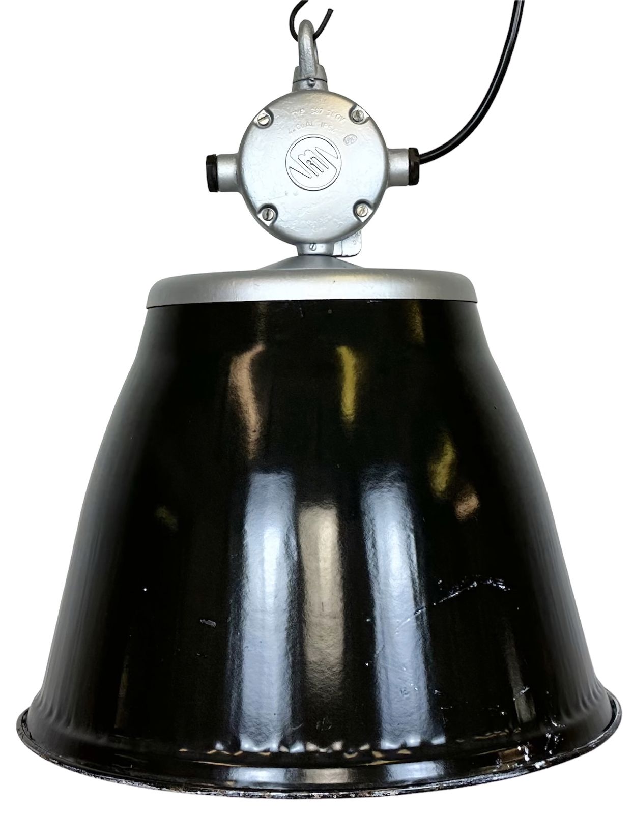 Industrial Black Enamel Factory Pendant Lamp, 1960s, 49x