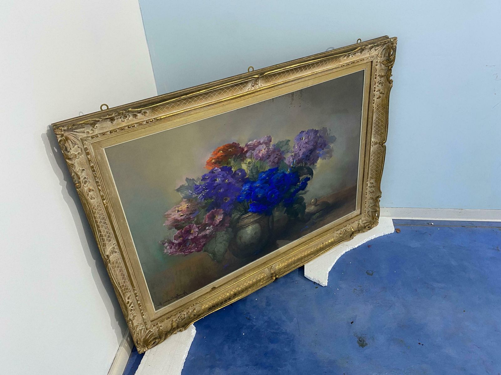 Pastel Painting "Vase With Flowers" Signed Jaak Van Den Seylbergh Belgium, 1950 photo furniture