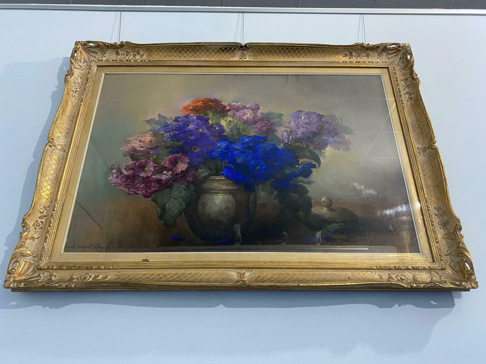 Pastel Painting "Vase With Flowers" Signed Jaak Van Den Seylbergh Belgium, 1950 photo for sale