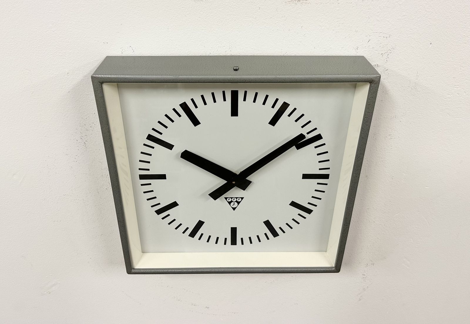 Grey Industrial Square Wall Clock From Pragotron, 1970s, 2x photo furniture