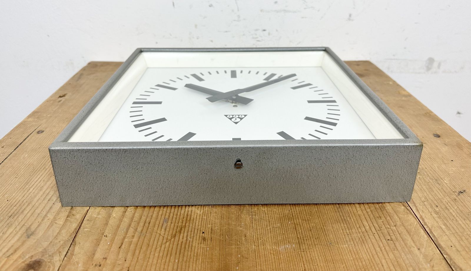 Grey Industrial Square Wall Clock From Pragotron, 1970s, 2x photo buy