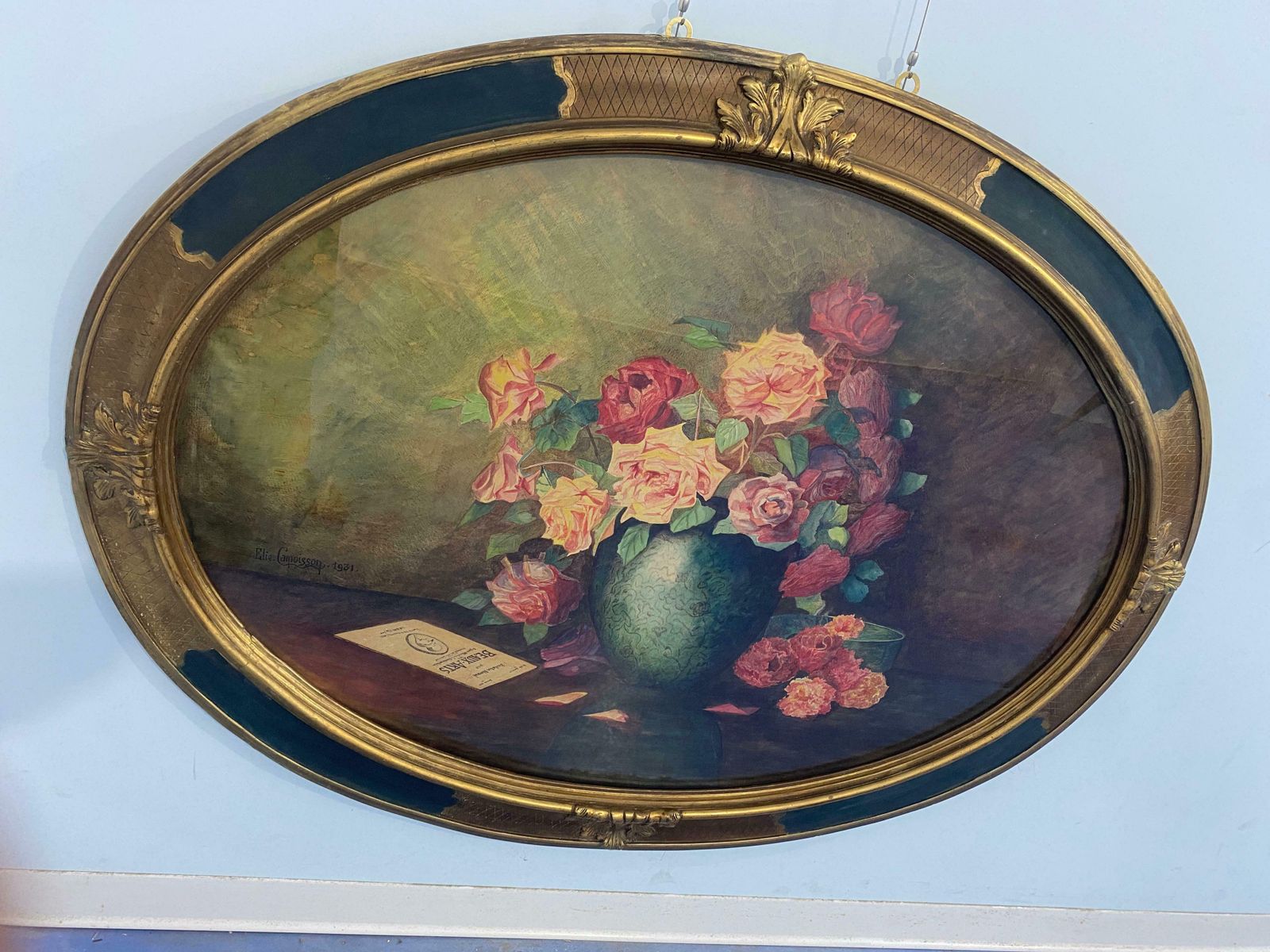 Antique Watercolour Painting "Vase Of Flowers" Signed Elie Camoisson, France 1931 photo vinterior