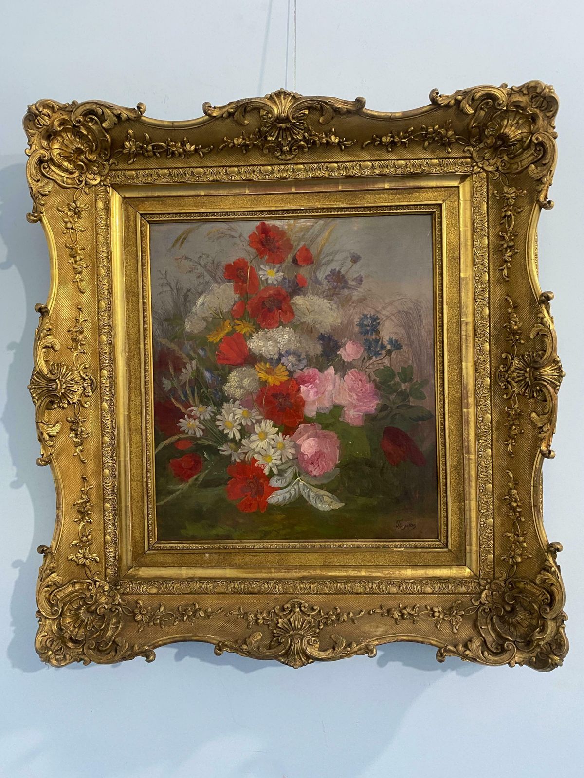 Antique Oil Painting "Flowers Of The Field" Signed, Second Half Of The 19th Century, France photo furniture