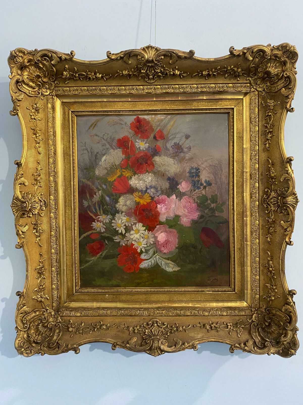 Art Antique Oil Painting "Flowers Of The Field" Signed, Second Half Of The 19th Century, France photo