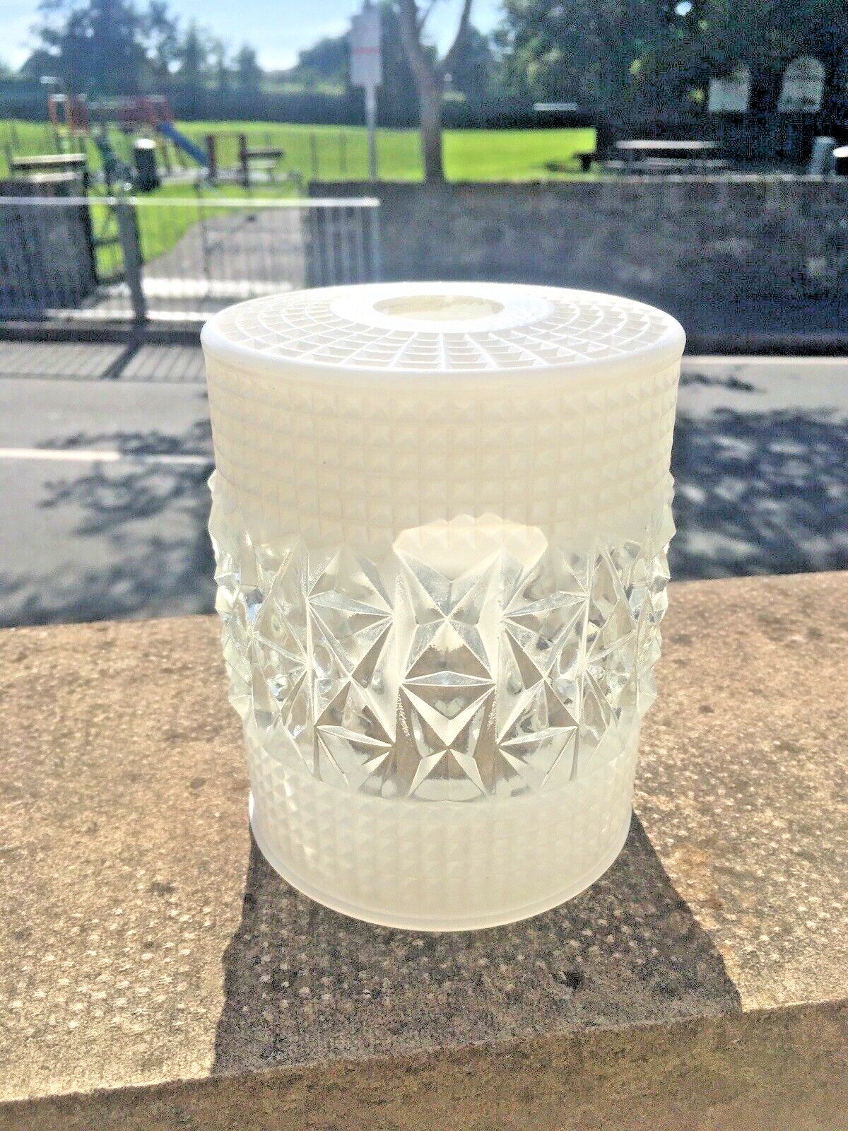 1 Retro 60's White & Clear Rippled Textured Op Art Glass Lamp Shade Vintage 70's photo furniture