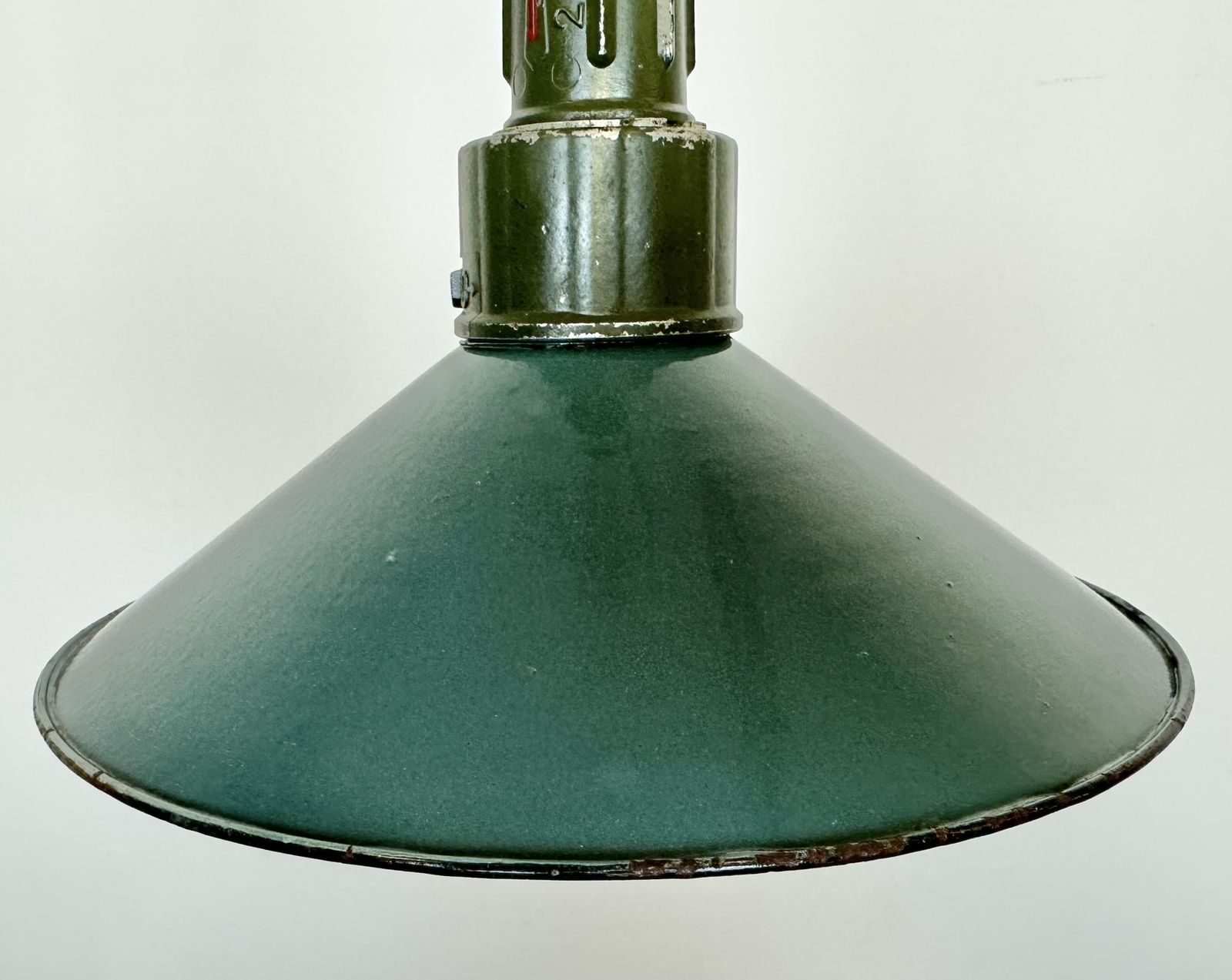 Industrial Petrol Enamel Military Pendant Lamp With Cast Aluminium Top, 1960s, 4x photo for sale