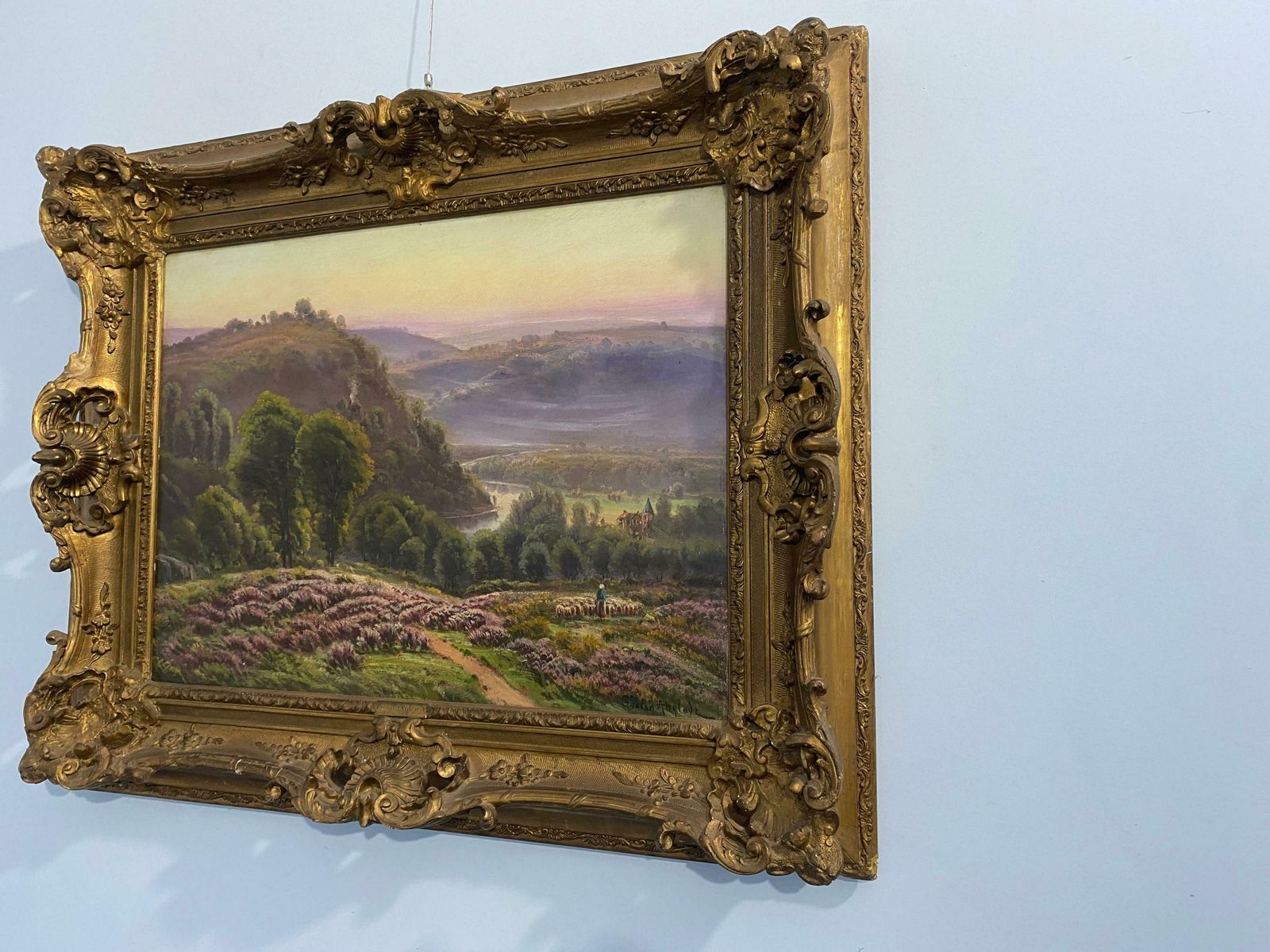 Antique French Oil Painting "Landscape With Blooming Heather" By Gaston Anglade photo vinterior