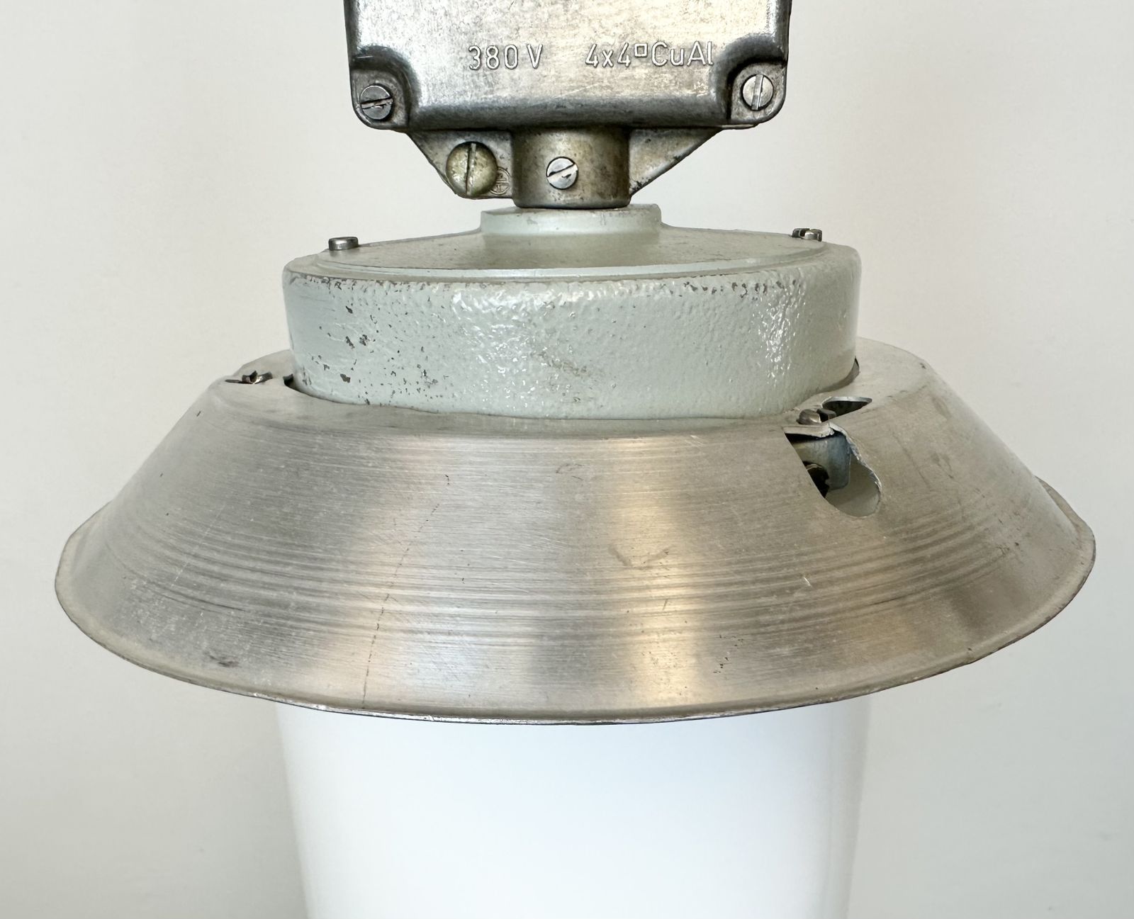 Industrial Aluminium Light With Milk Glass Cover From Elektrosvit, 1970s, 15x photo for sale