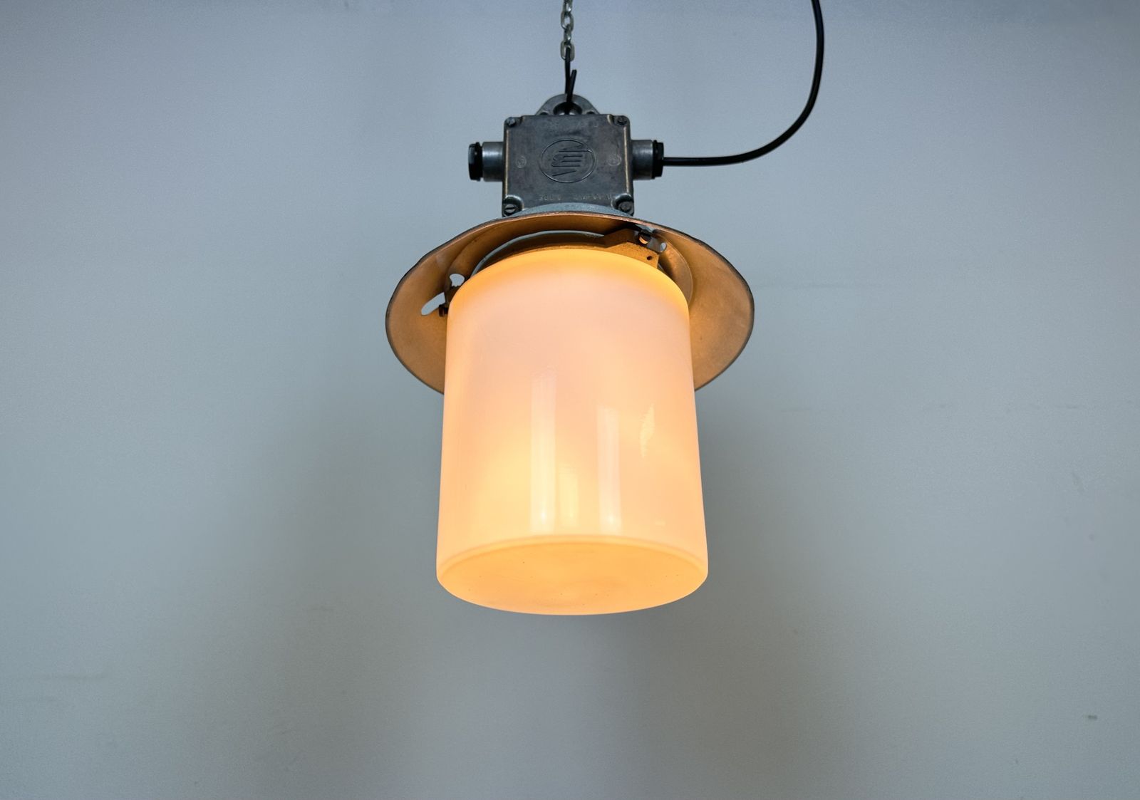 photo for sale Industrial Aluminium Light With Milk Glass Cover From Elektrosvit, 1970s, 15x