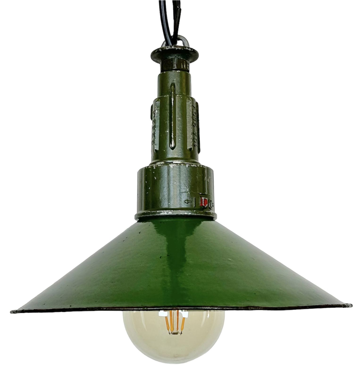 Industrial Green Enamel Military Pendant Lamp With Cast Aluminium Top, 1960s, 2x