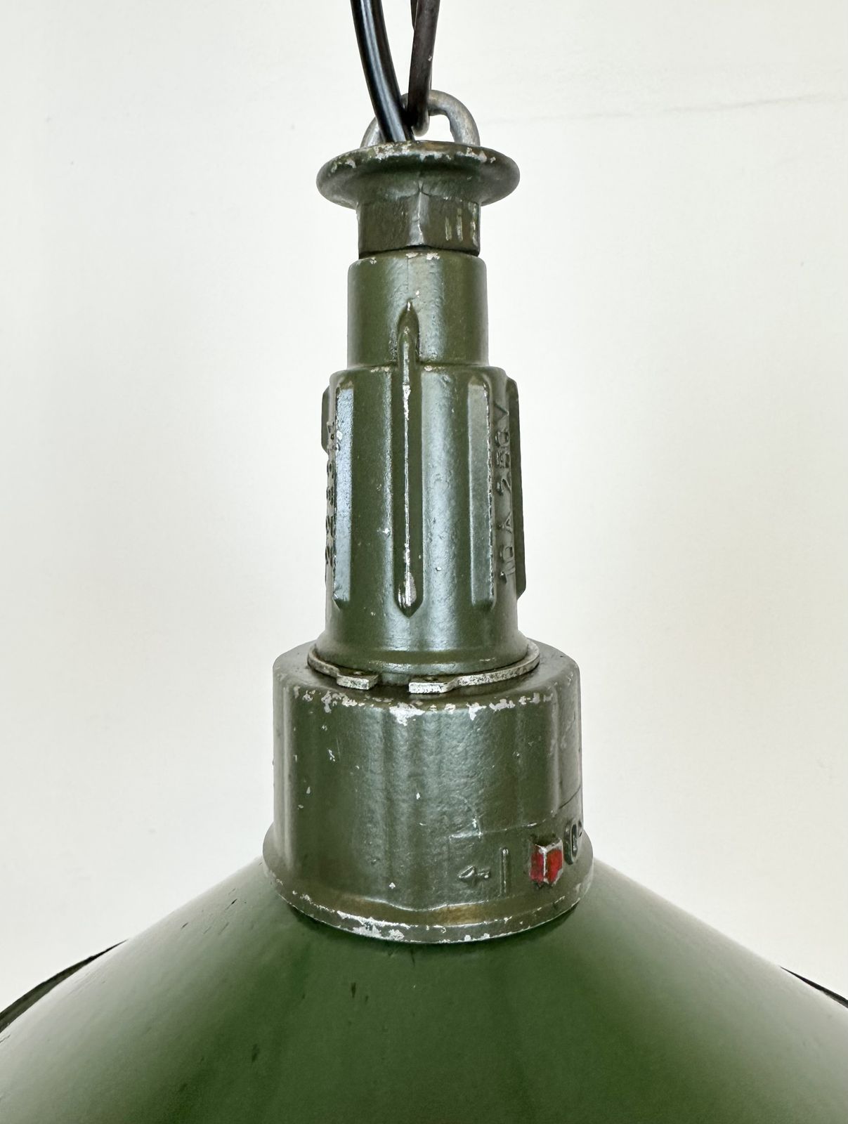 Industrial Green Enamel Military Pendant Lamp With Cast Aluminium Top, 1960s, 2x photo Lighting