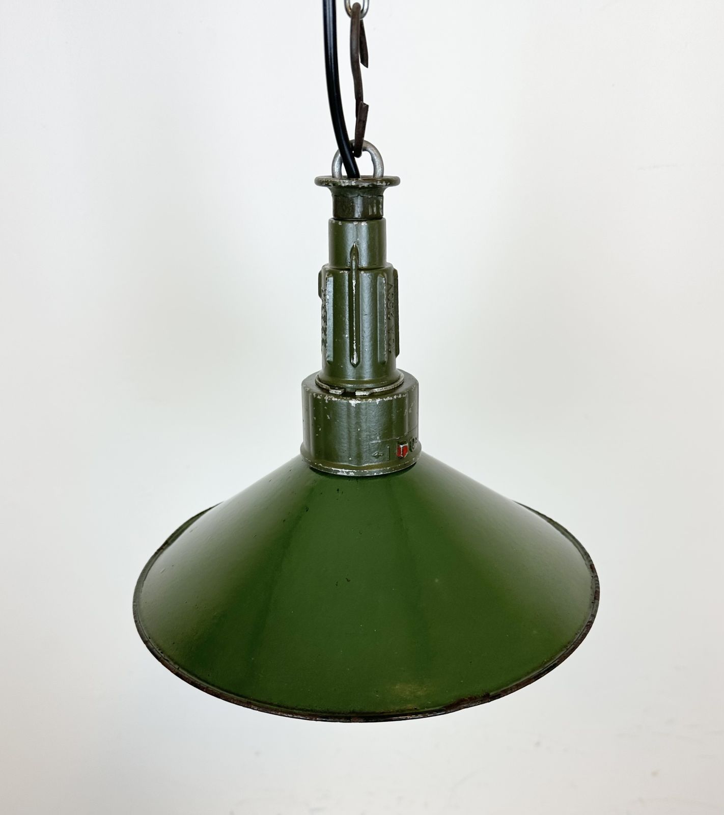 Industrial Green Enamel Military Pendant Lamp With Cast Aluminium Top, 1960s, 2x photo buy