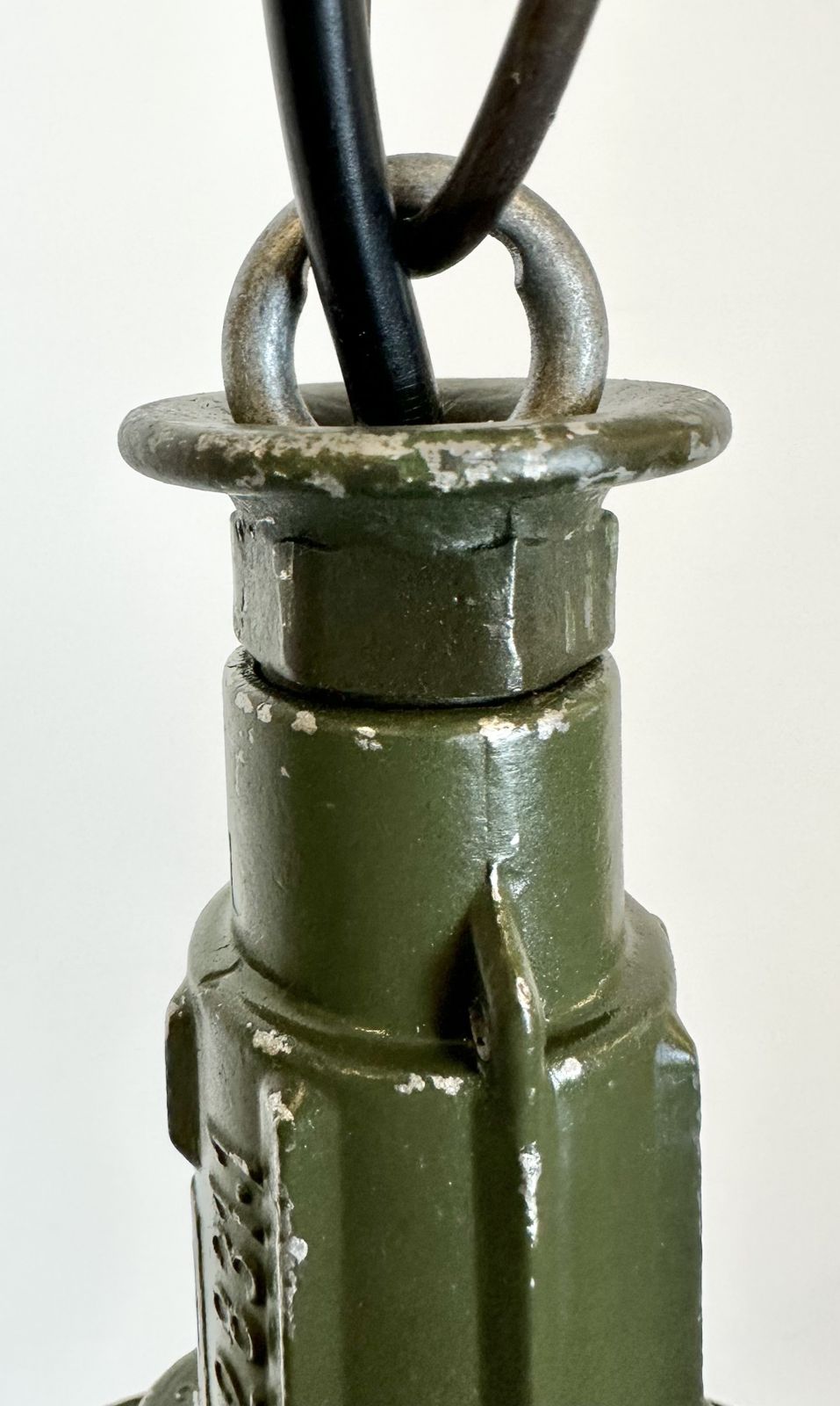 photo furniture Industrial Green Enamel Military Pendant Lamp With Cast Aluminium Top, 1960s, 2x