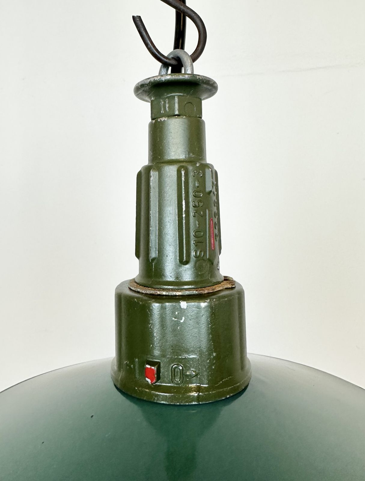 Industrial Petrol Enamel Military Pendant Lamp With Cast Aluminium Top, 1960s, 2x photo vinterior