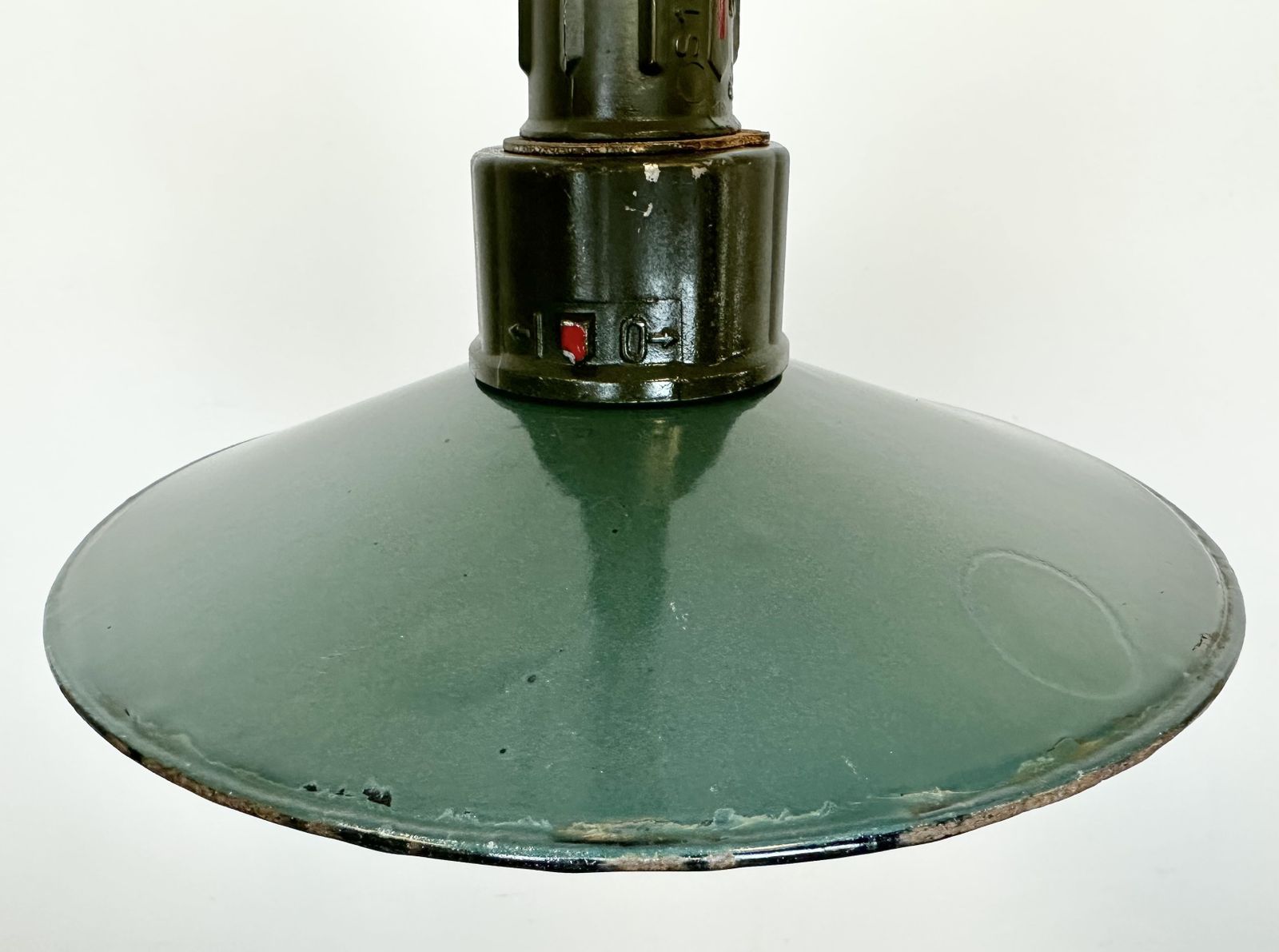 Industrial Petrol Enamel Military Pendant Lamp With Cast Aluminium Top, 1960s, 2x photo buy