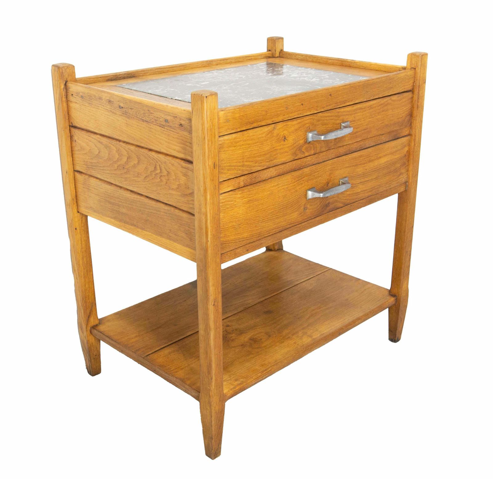 Oak & Marble Dessert With Two Drawers, Circa 1940 France photo furniture