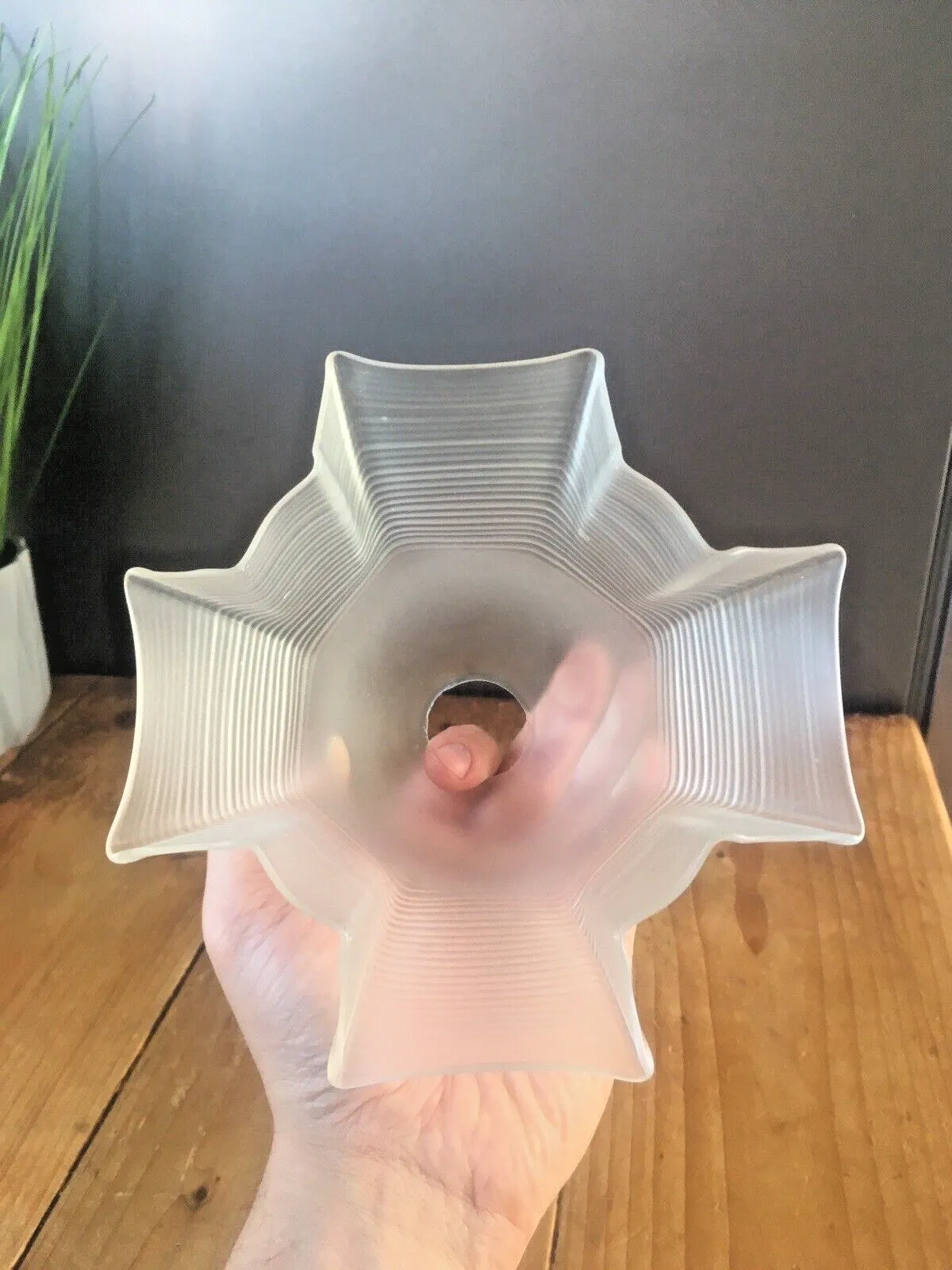 Quality Art Deco Unusual Cross Shaped Ribbed Fluted Glass Lamp Light Shade 20's photo buy
