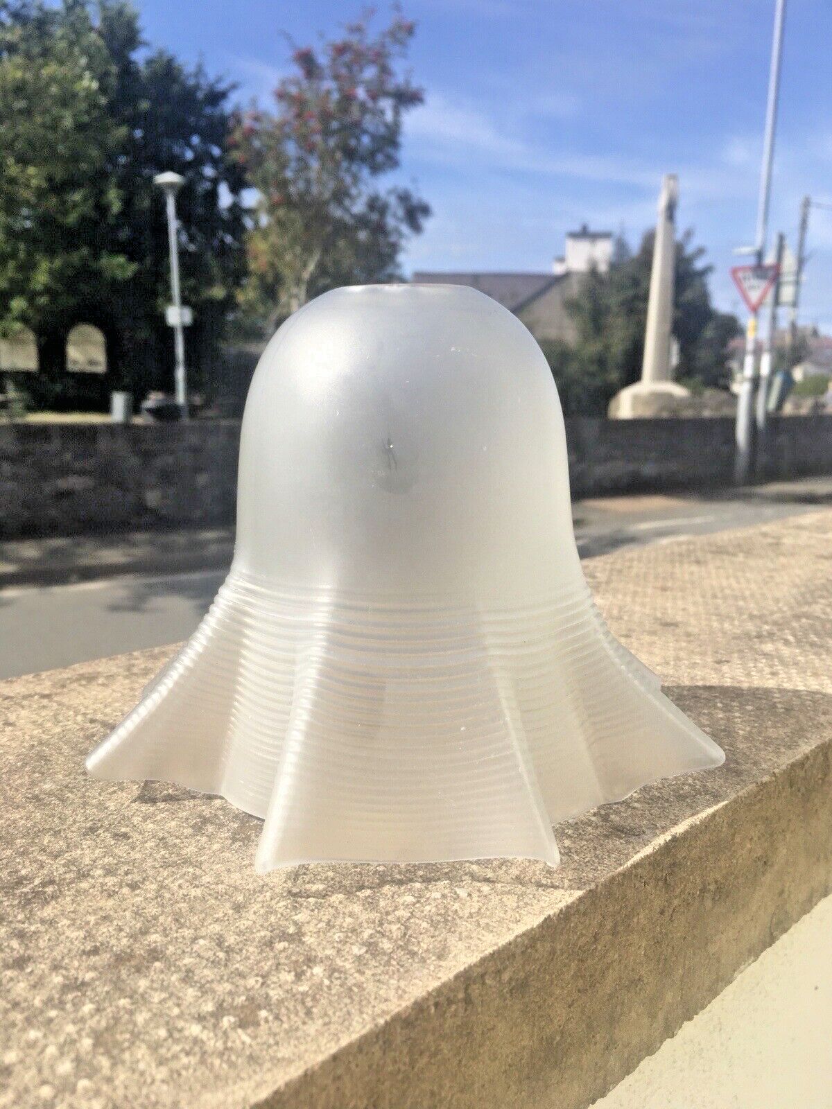 photo for sale Quality Art Deco Unusual Cross Shaped Ribbed Fluted Glass Lamp Light Shade 20's