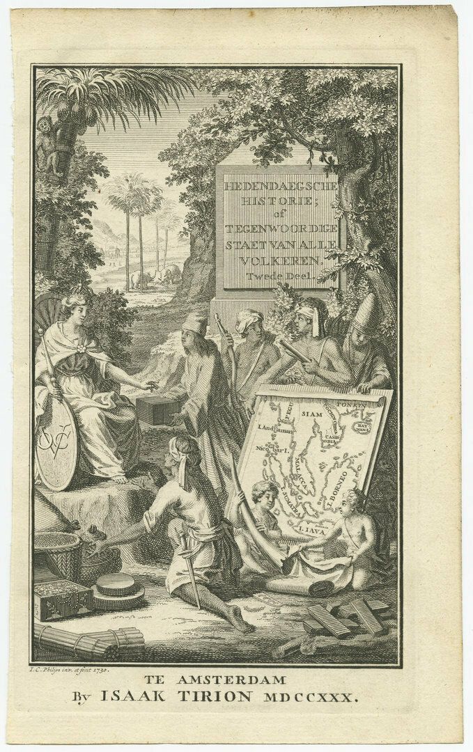 Antique Print Illustrating Trading Activities In Southeast Asia