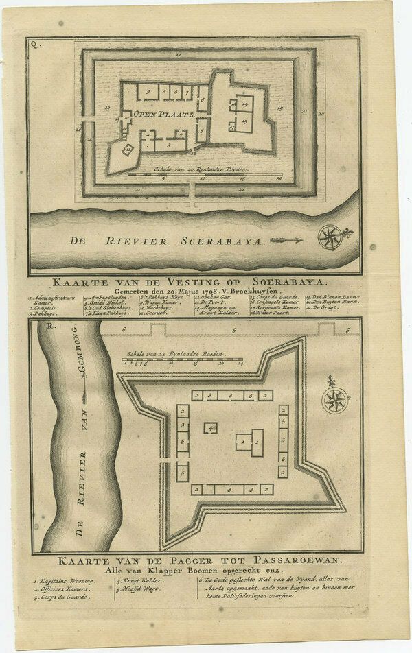 Antique Print Of The Fortification Of Surabaya And Pasuruan, Indonesia