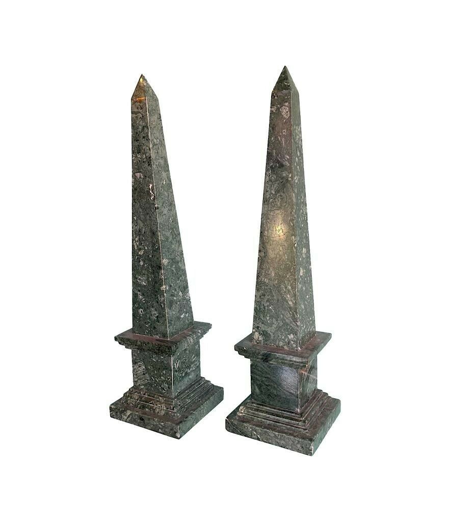 A Pair Of Italian Verde Indio Green Marble Obelisks photo for sale