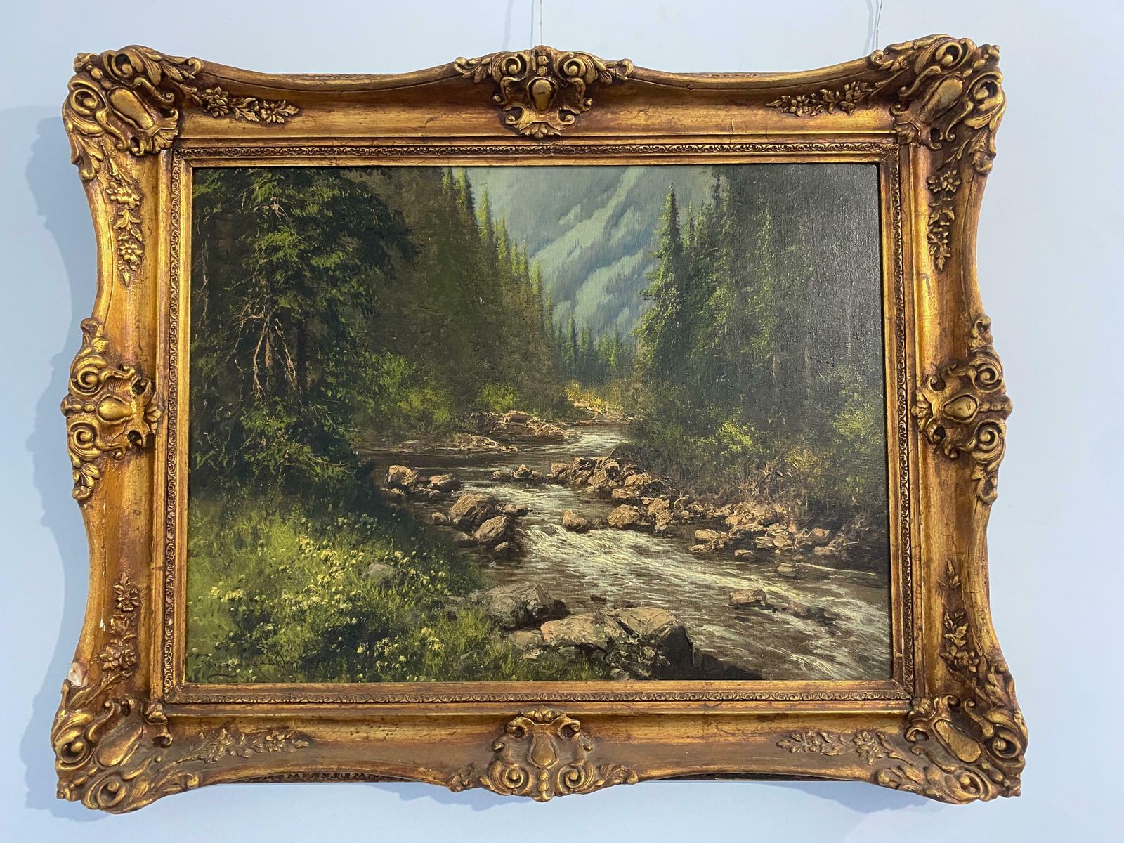 Antique Oil Painting "Mountain Landscape With Stream" By Lazlo Neogrady photo furniture