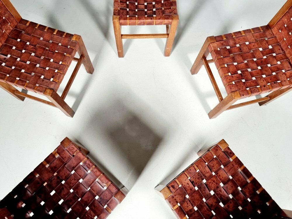 Oak Brutalist Dining Chairs, Belgium, 1970s, Set Of 5 photo 3865.0