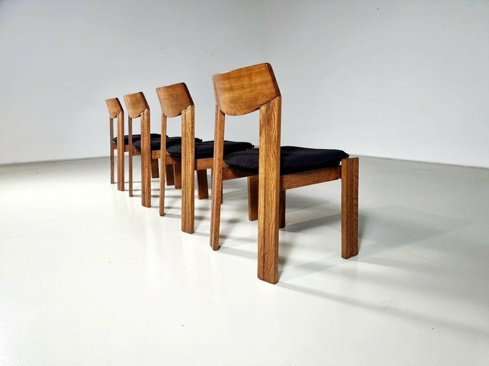 Brutalist Oak Dining Chairs, The Netherlands, 1970s, Set Of 4 photo for sale