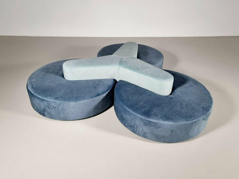 Round Modular Sofa In Blue And Green Fabric Attributed To Seltz Furniture, 1970s, Set Of 4
