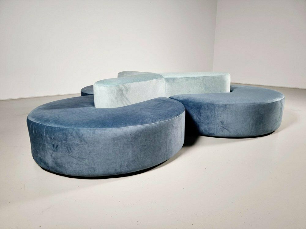 Round Modular Sofa In Blue And Green Fabric Attributed To Seltz Furniture, 1970s, Set Of 4 photo Furniture